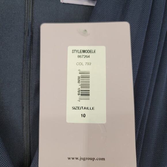 JS COLLECTIONS Navy V-Neck Chiffon Sleeve Crepe Empire Waist Gown Size 10 - Picture 4 of 6